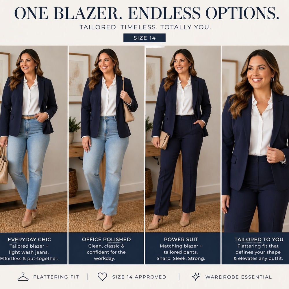 Lane Bryant Dark Navy Single-Button Blazer